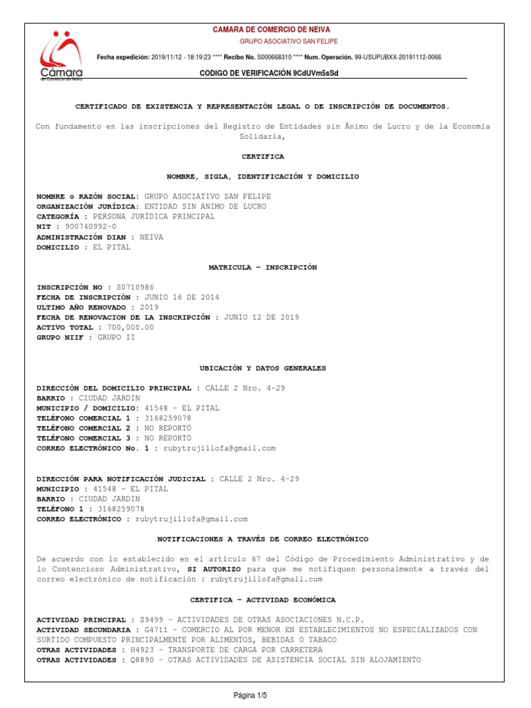 Certificado Camara Comercio | PDF | Amamantamiento | Junta Directiva