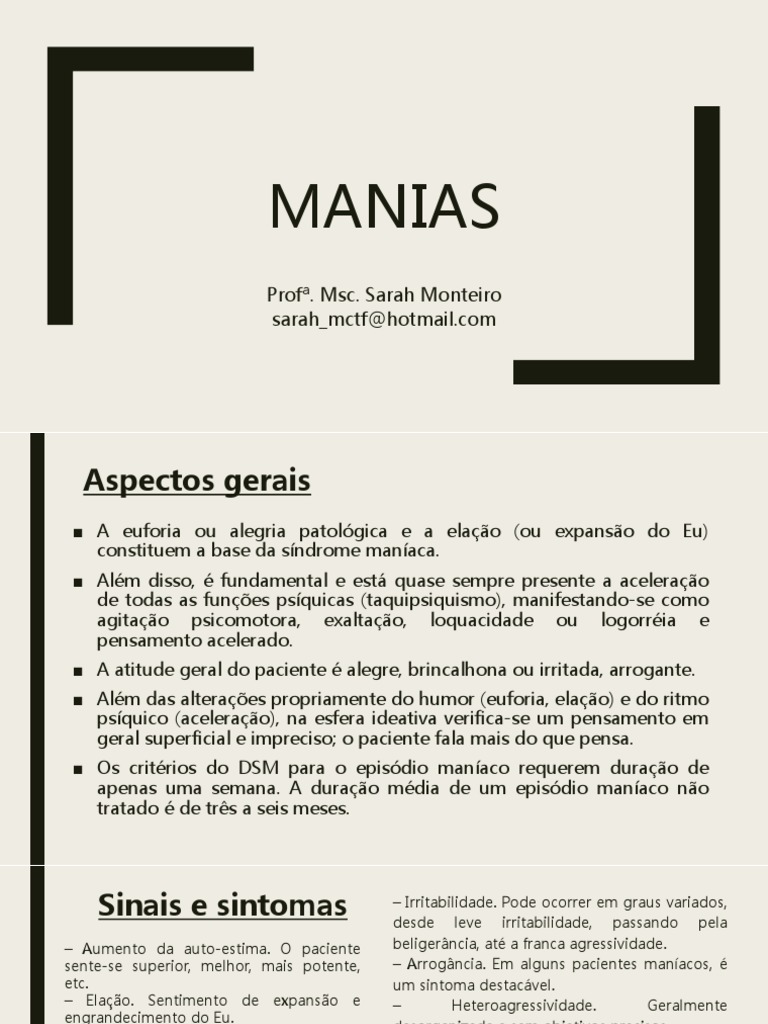Aula 20 - Mania - Transtorno Bipolar | PDF | Mania | Depressão