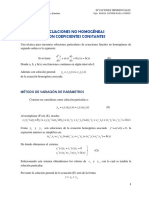 Ecuaciones No Homogéneas Con Coeficientes Constantes: Método de Variación de Parámetros