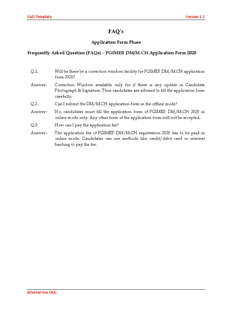 Faq'S: Application Form Phase Frequently Asked Question (Faqs) - Pgimer ...