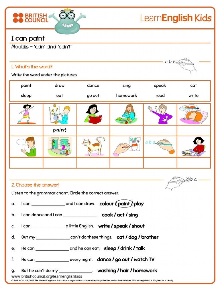 Grammar Chants I Can Paint Worksheet PDF