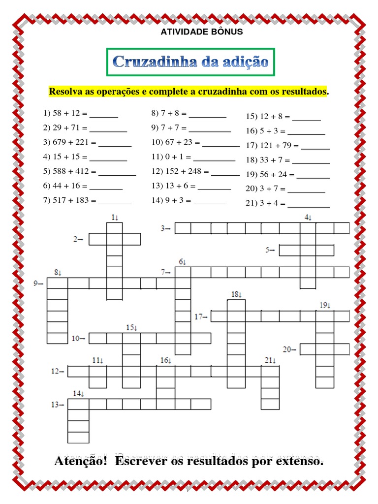 Cruzadinha 6 Ano - Adição | PDF