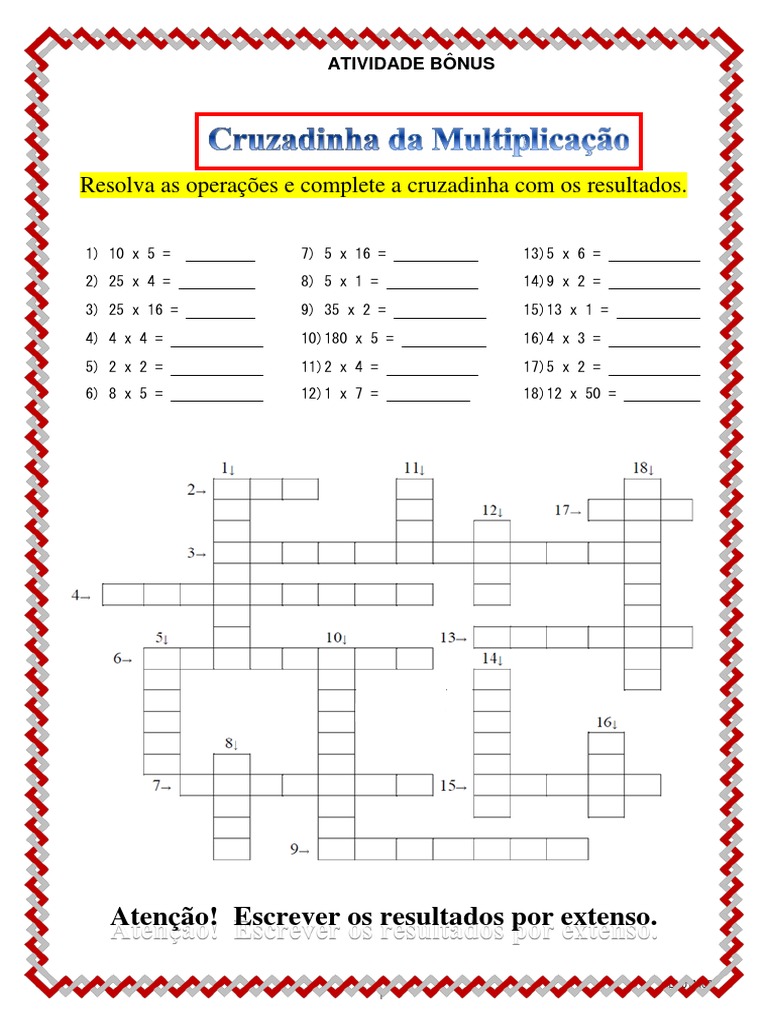 Cruzadinha 8 Ano - Multiplicação | PDF