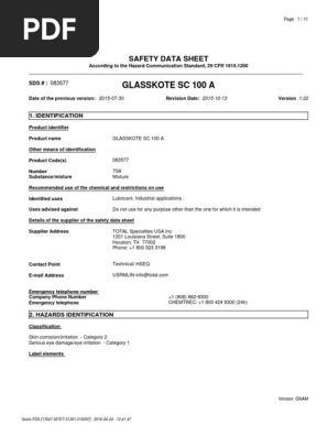 GLASSKOTE safety data sheet