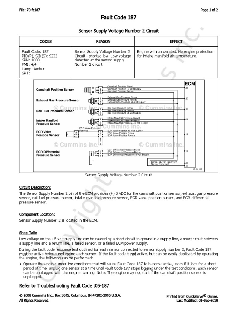 Fault Code 187: Sensor Supply Voltage Number 2 Circuit | PDF ...