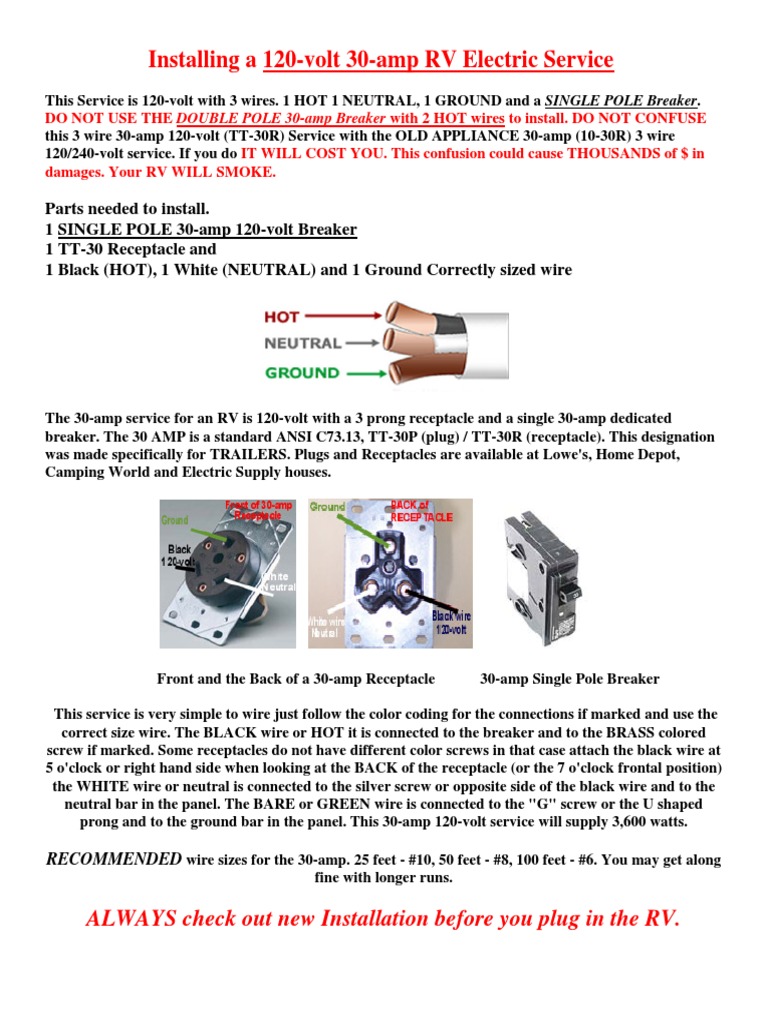 30 Amp RV Plug Wiring Guide | PDF | Home & Garden