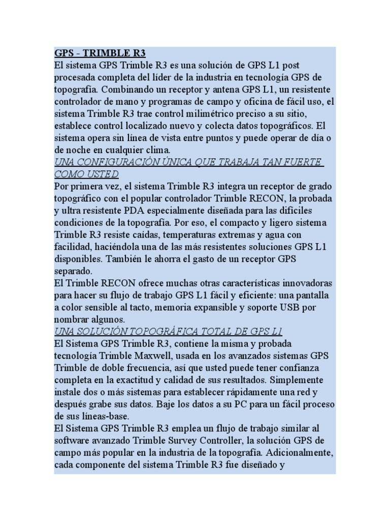 Sistema GPS Trimble R3 para Topografía | PDF | Sistema de ...
