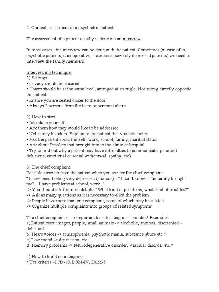 Psychiatric Patient Assessment Guide | PDF | Mental Disorder | Psychiatry