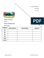 College of Pharmacy 3 Year Subject: Pathophysiology No. of Words