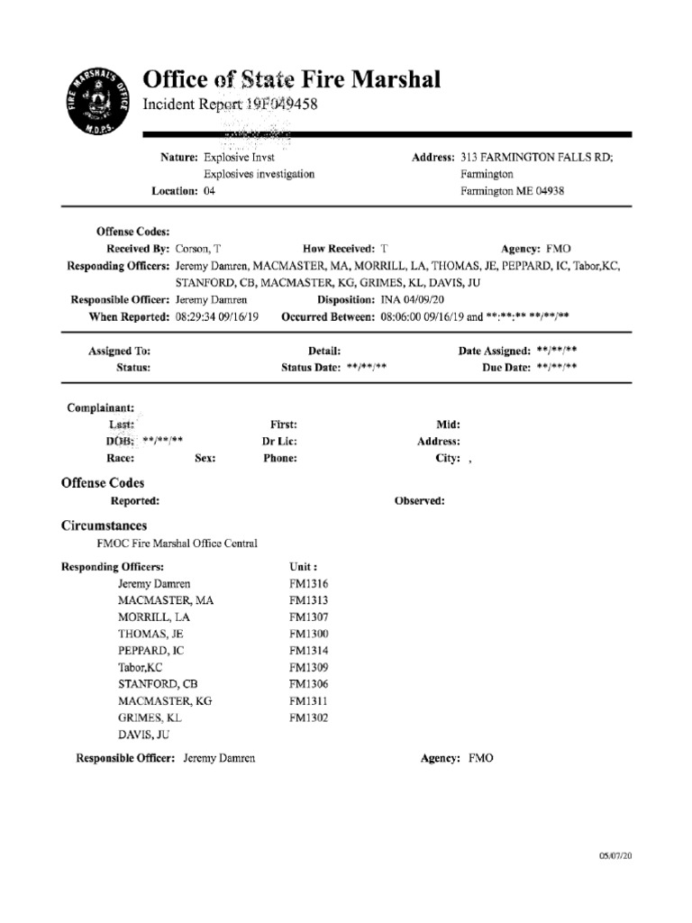 Office of State Fire Marshal Incident Report PDF