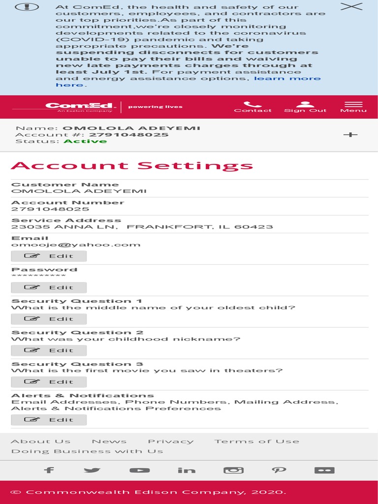 Account Settings ComEd - An Exelon Company PDF | PDF | Career & Growth ...