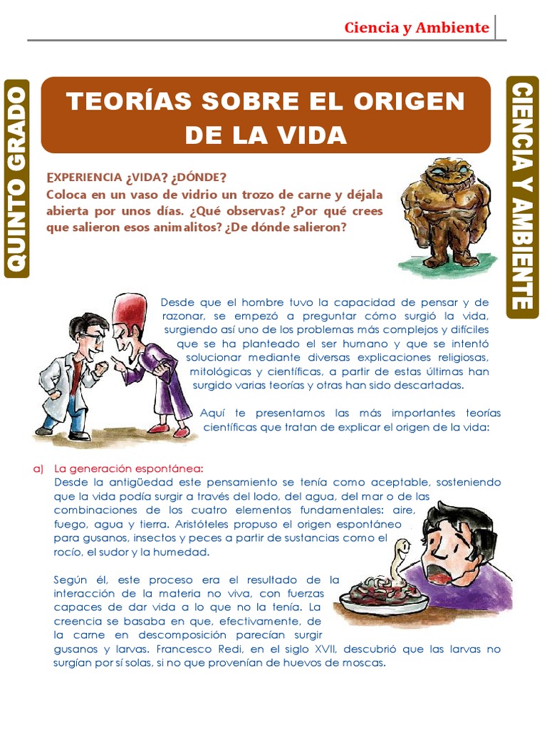 Teorías Sobre El Origen de La Vida para Quinto 8 6 | PDF | Naturaleza ...