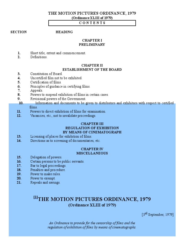 The Motion Pictures Ordinance 1979 PDF Fine (Penalty) Repeal