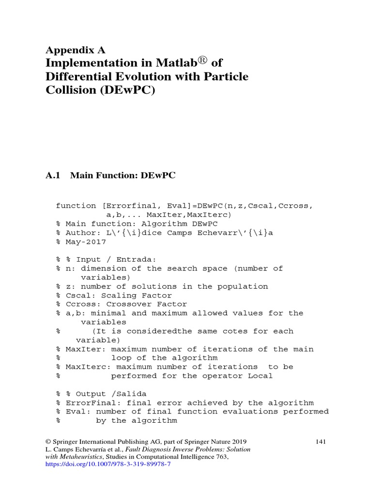 Implementation in Matlab of Differential Evolution | PDF ...