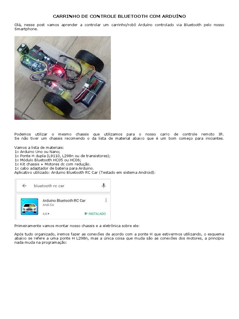 Controle remoto de carrinho Arduíno via Bluetooth utilizando aplicativo
