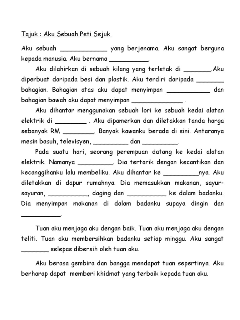 Karangan Aku Sebuah Peti Sejuk Pdf