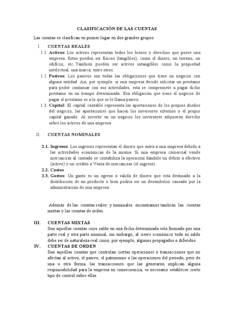 Clasificación de Cuentas Contables | PDF | Capital (economía) | Dinero