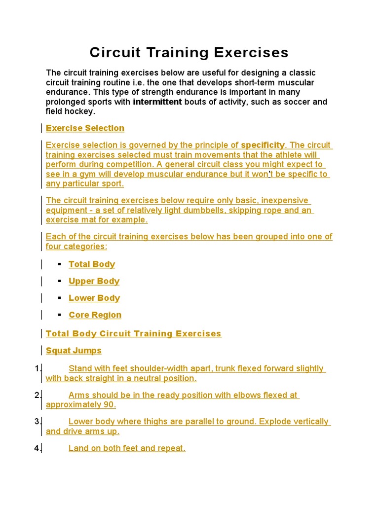 Circuit Training Exercise Guide | PDF | Anatomical Terms Of Motion ...