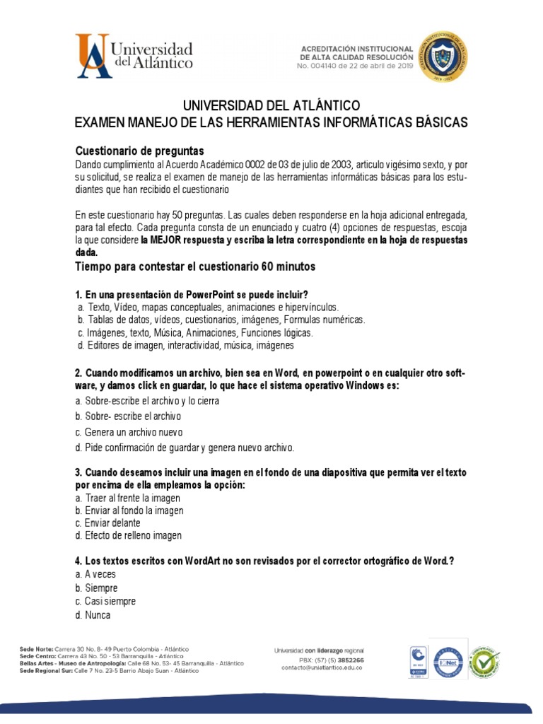 Examen de Informatica | Descargar gratis PDF | Microsoft Excel ...