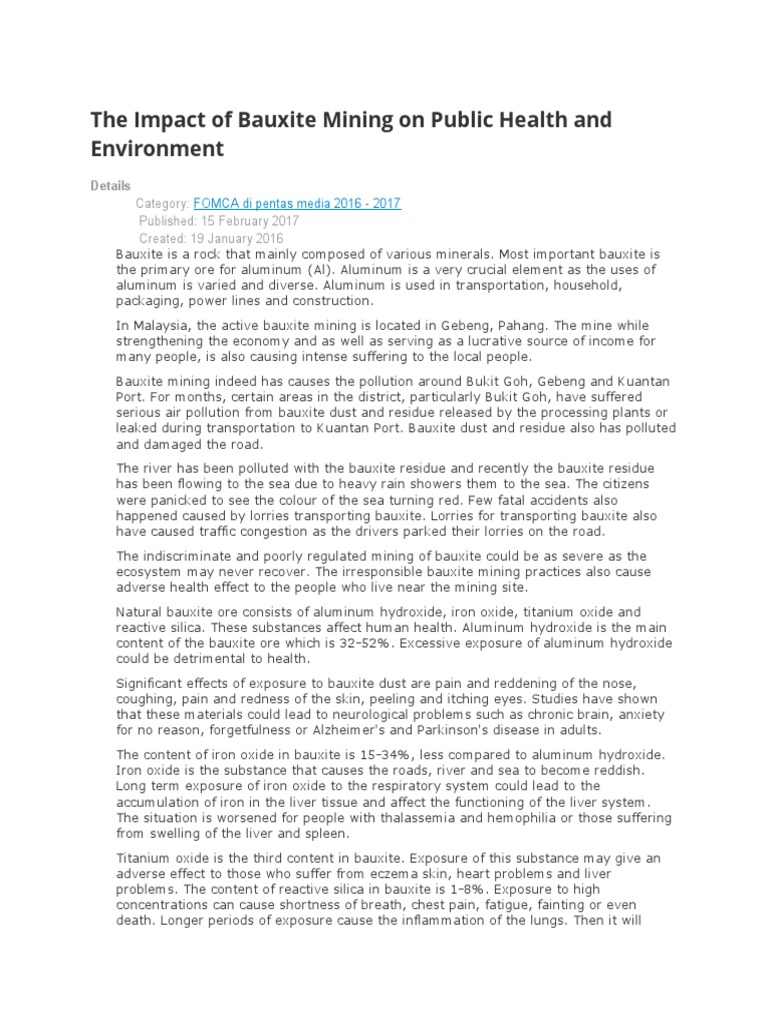 The Impact of Bauxite Mining On Public Health and Environment PDF