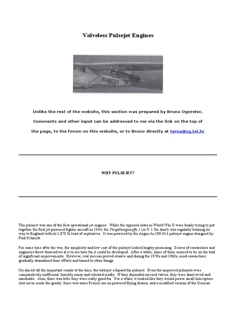 Valveless Pulsejet Engine Overview | PDF | Engines | Jet Engine
