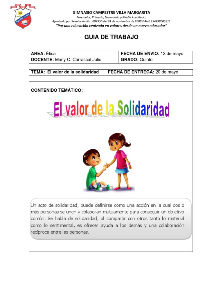 Actividades sobre el Valor de la Solidaridad | PDF | Educación de la ...