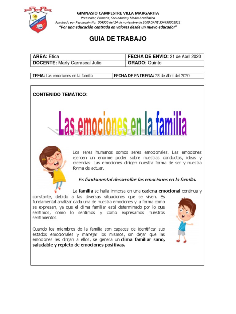 Emociones en la Familia: Guía para Quinto | PDF | Las emociones ...