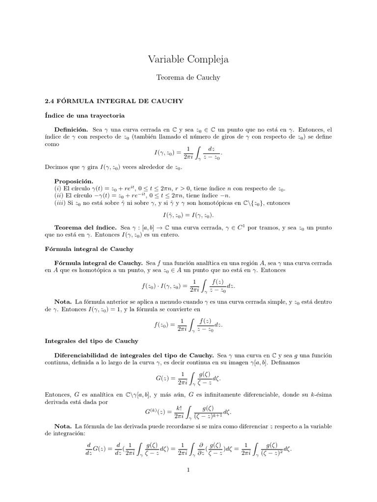 Teorema y Fórmula Integral de Cauchy | PDF | Integral | Análisis complejo