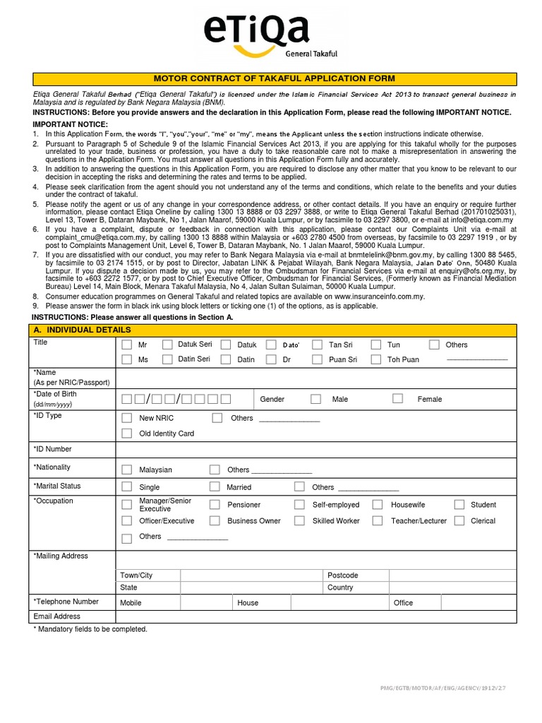 Motorcycle Takaful Application Form | PDF | Vehicles | Sibling