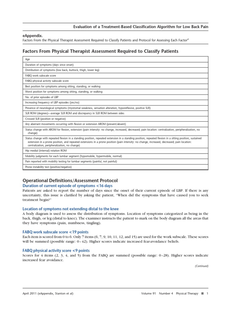 Patient Classification Factors in LBP Assessment | PDF | Anatomical ...