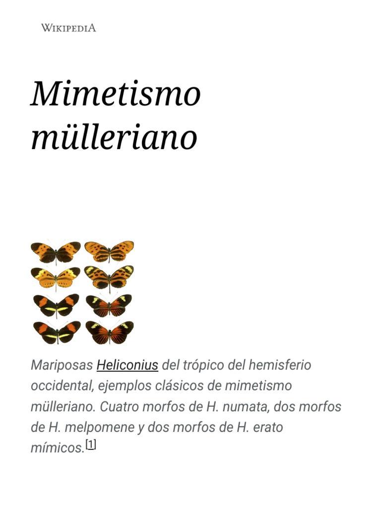 Mimetismo Mülleriano Wikipedia, La Enciclopedia Libre PDF