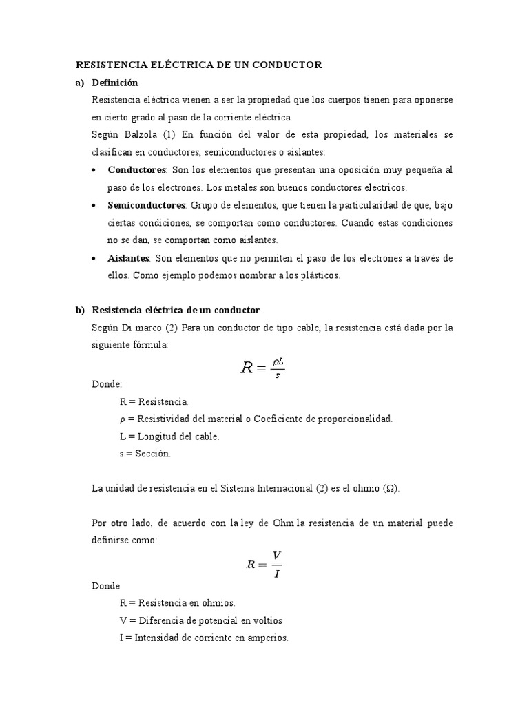 Resistencia Eléctrica de Un Conductor | PDF | Resistencia Eléctrica y ...