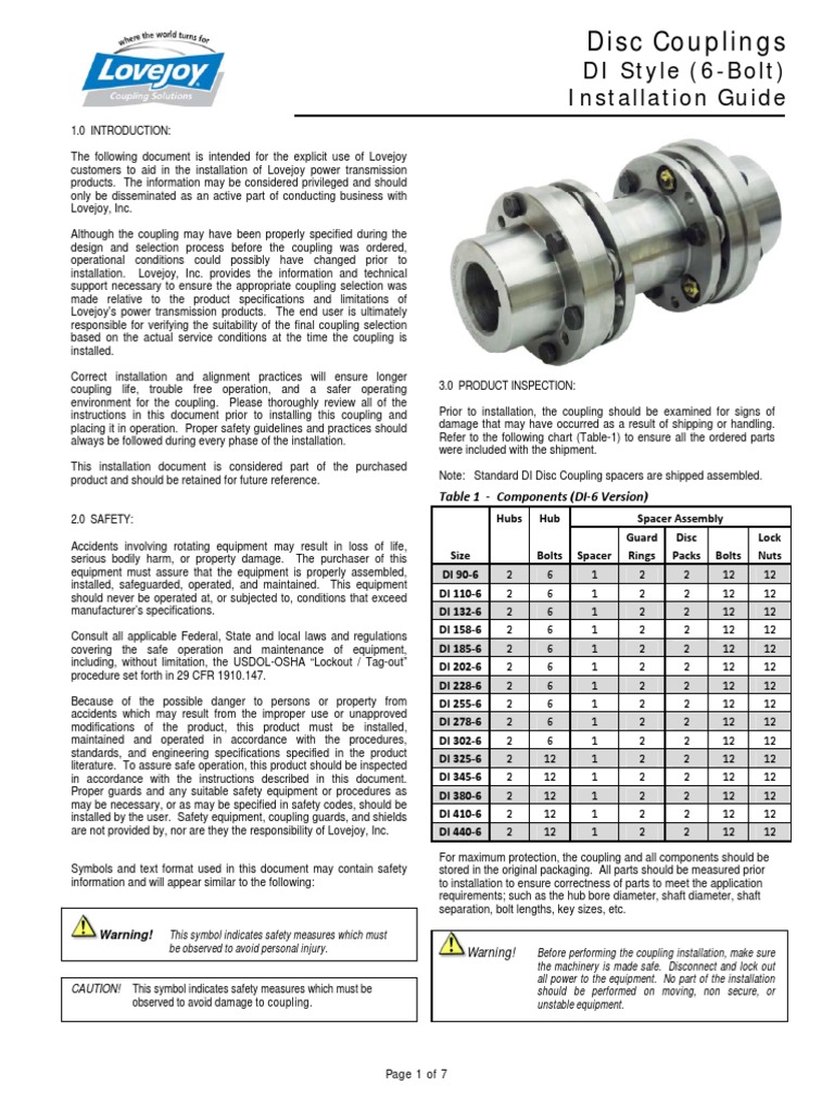 Disc Couplings: DI Style (6-Bolt) Installation Guide | PDF | Nut ...
