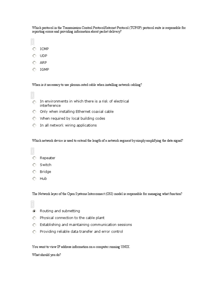 Test Questions Comp TIA Network Protocol Suite Computer