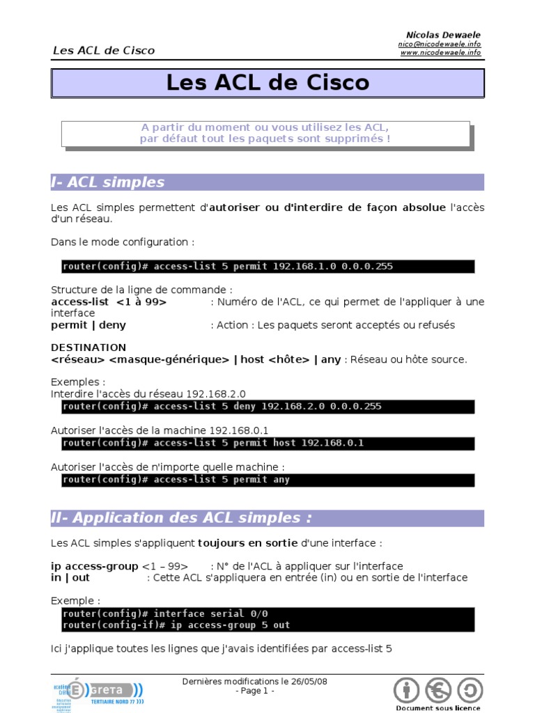 Guide des ACL Cisco en Réseau | PDF | Protocoles Internet | Protocole ...