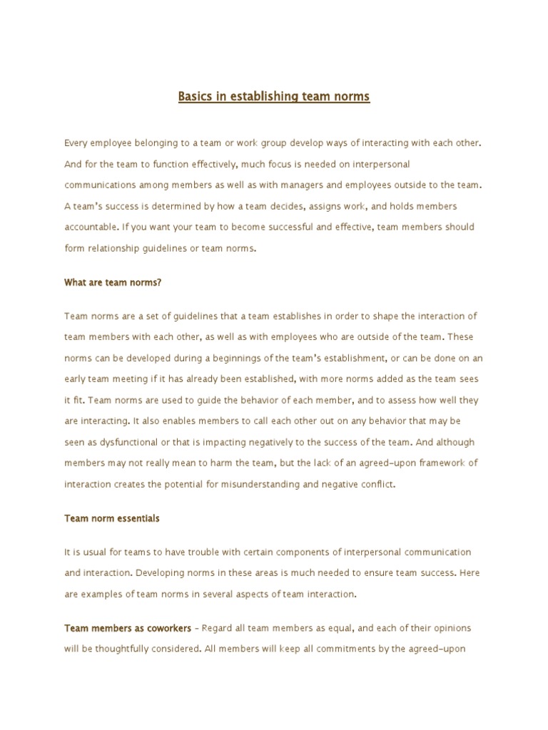 Basics in Establishing Team Norms | PDF | Consensus Decision Making ...