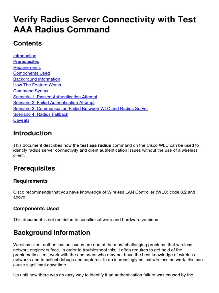 Verify Radius Server with Test AAA Command | PDF | Radius | Computer ...