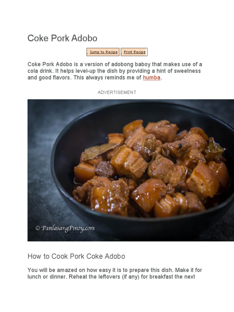 Coke Pork Adobo PDF Cooking Cuisine