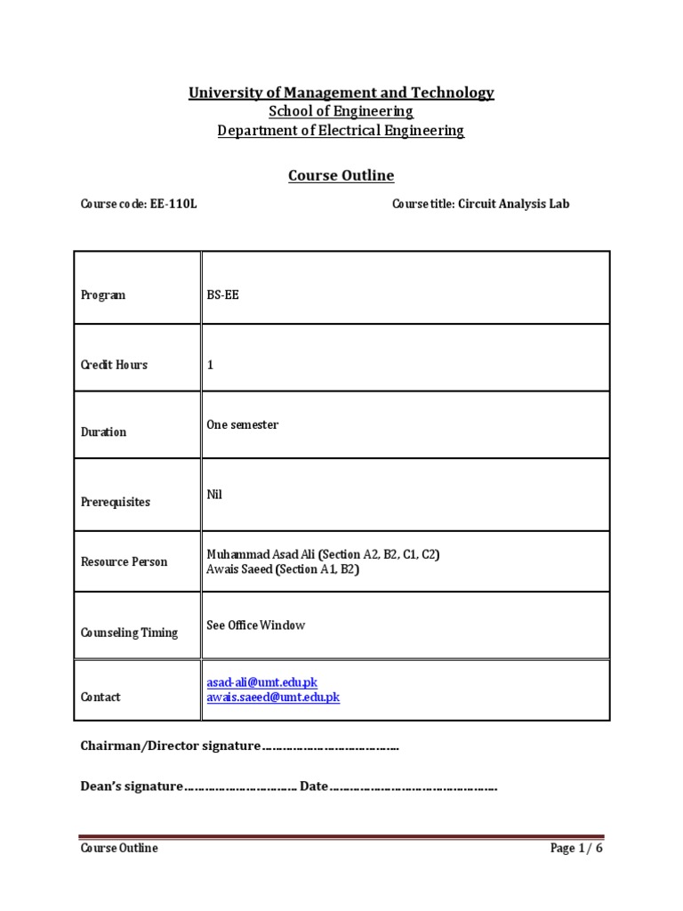 Circuit Analysis Lab Course Outline | PDF | Electrical Network ...