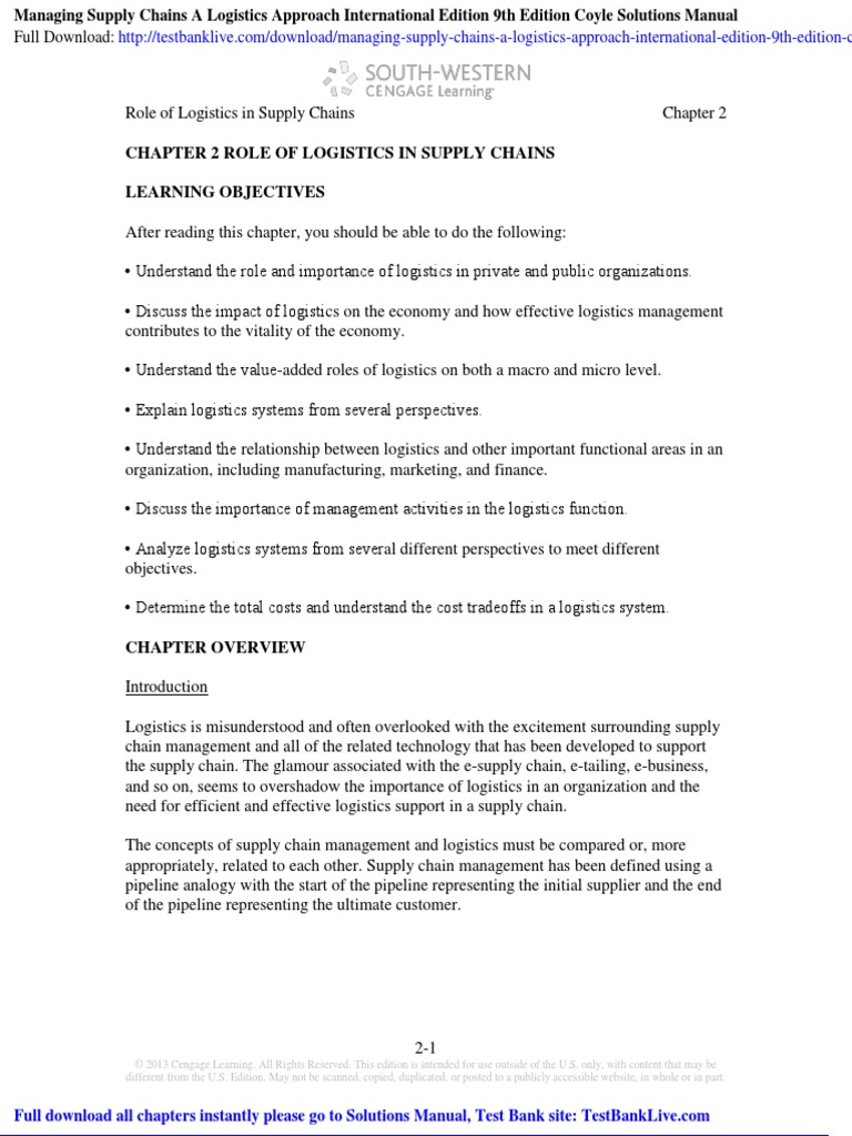 Chapter 2 Role of Logistics in Supply Chains Learning Objectives | PDF ...