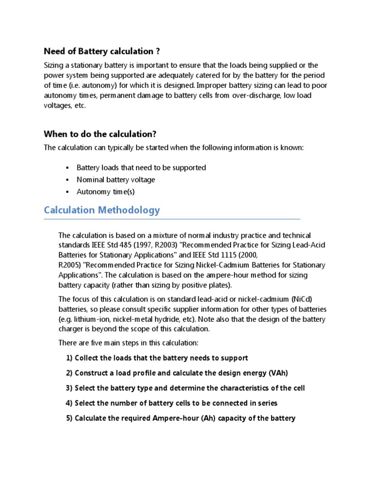 Battery Sizing Calculation Guide | PDF