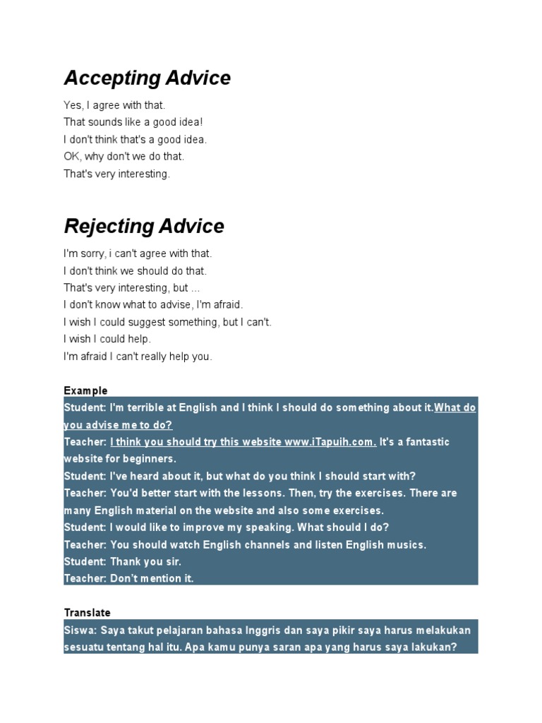 Accepting Advice: Example | PDF