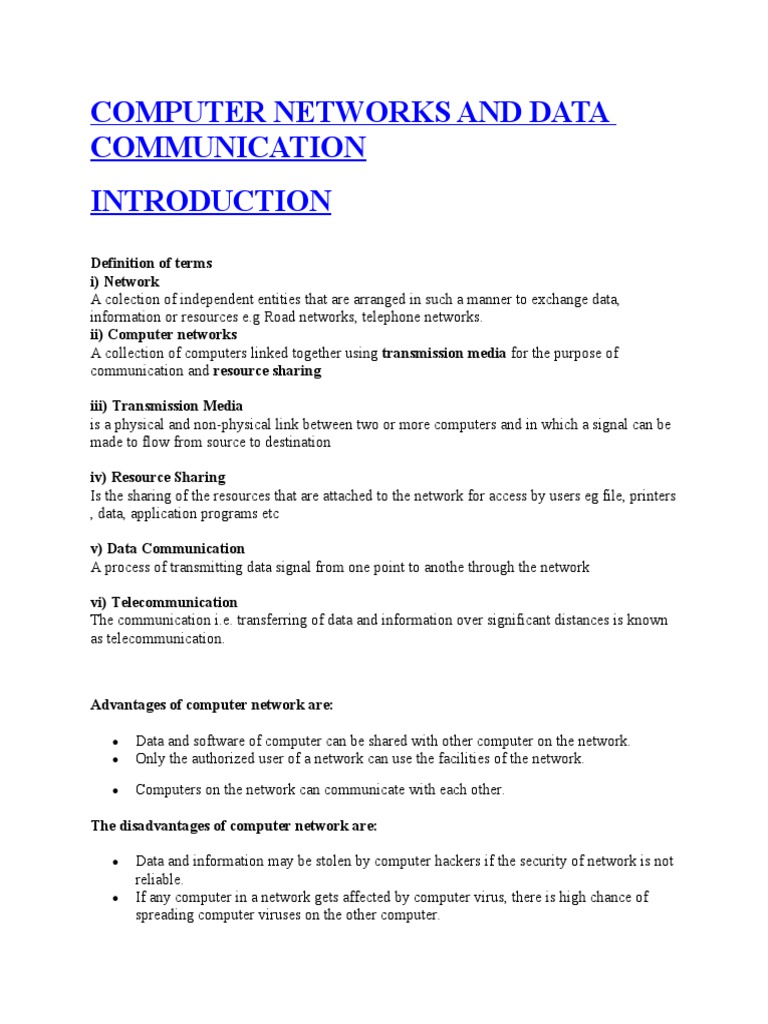 Computer Networks and Data Communication Definition of Terms I