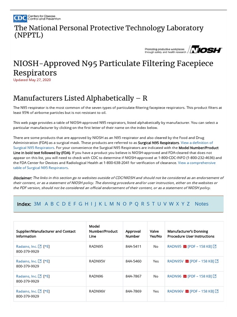 NIOSH - Approved N95 Respirators R Suppliers List - NPPTL - NIOSH - CDC ...