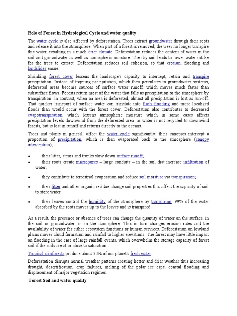 Role of Forest On Hydrological Cycle and Water Quality | PDF ...