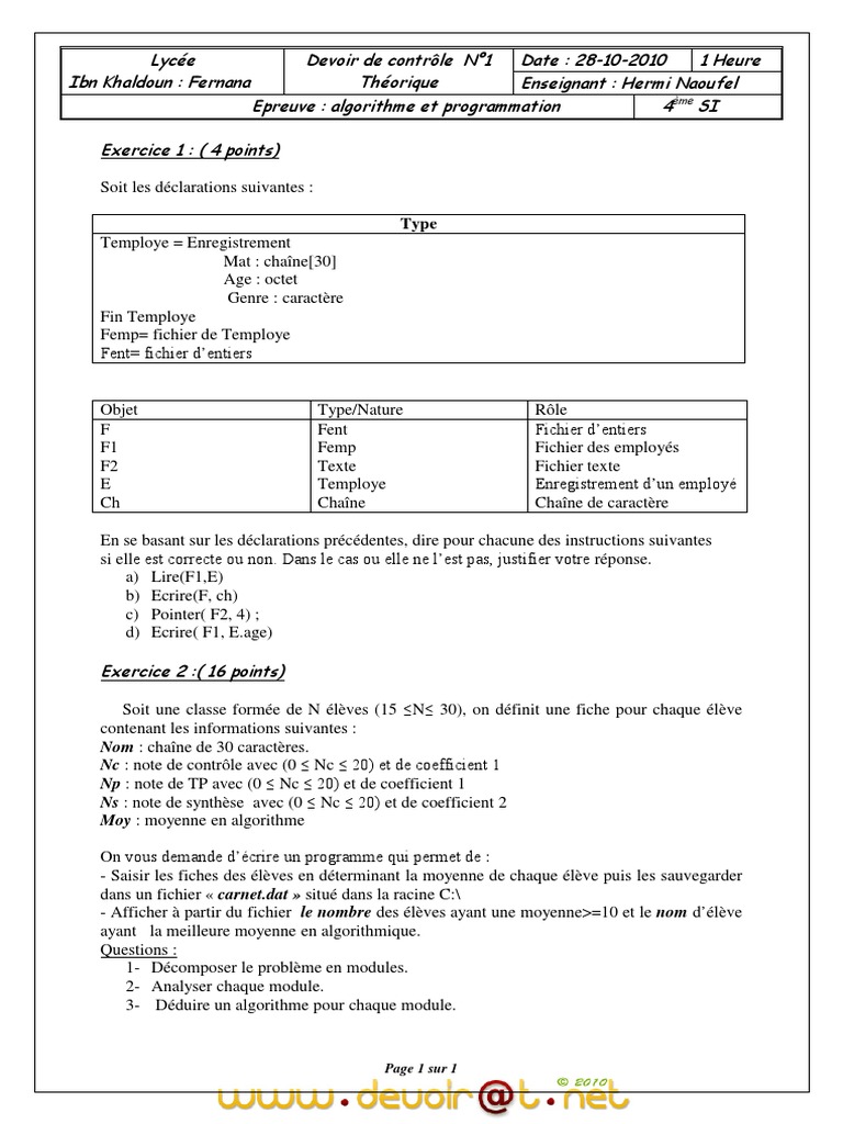 Exercice d'algorithmes et programmation | PDF