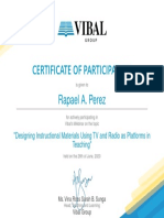Certificate of Participation: Rapael A. Perez