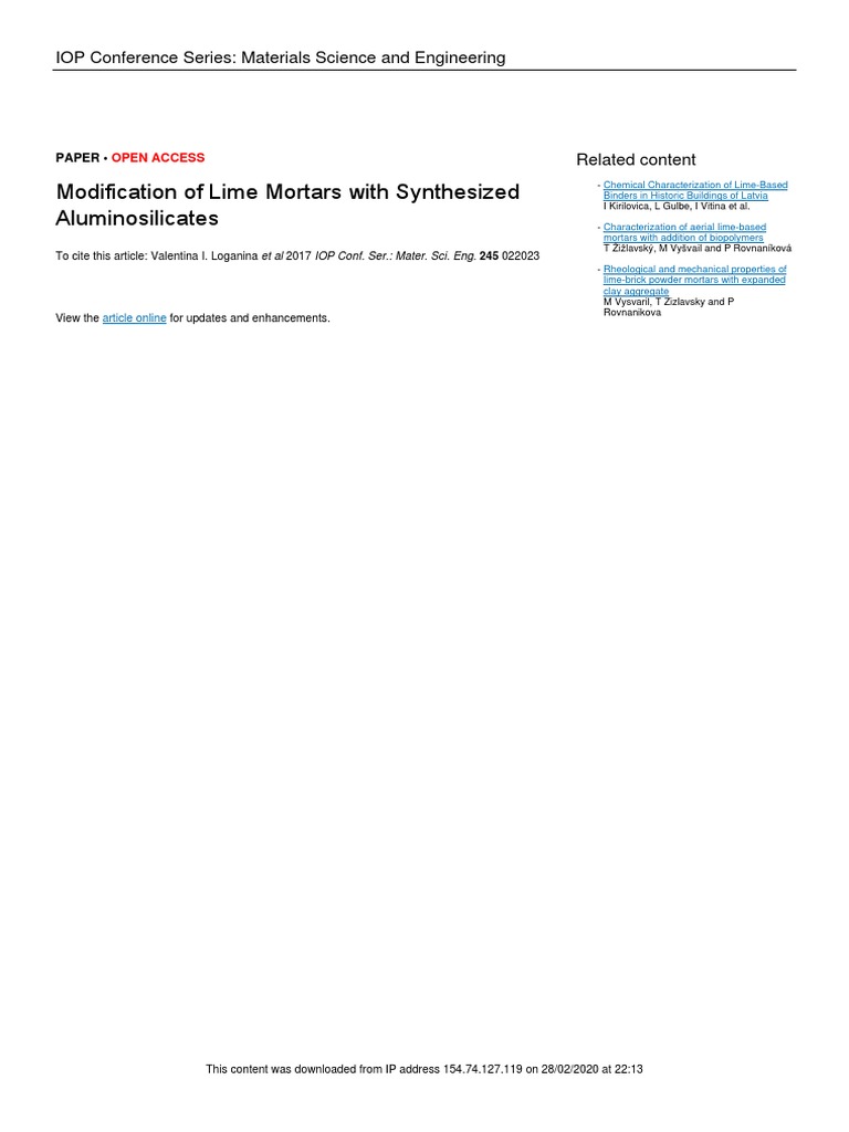 Modification of Lime Mortars With Synthesized Aluminosilicates | PDF ...