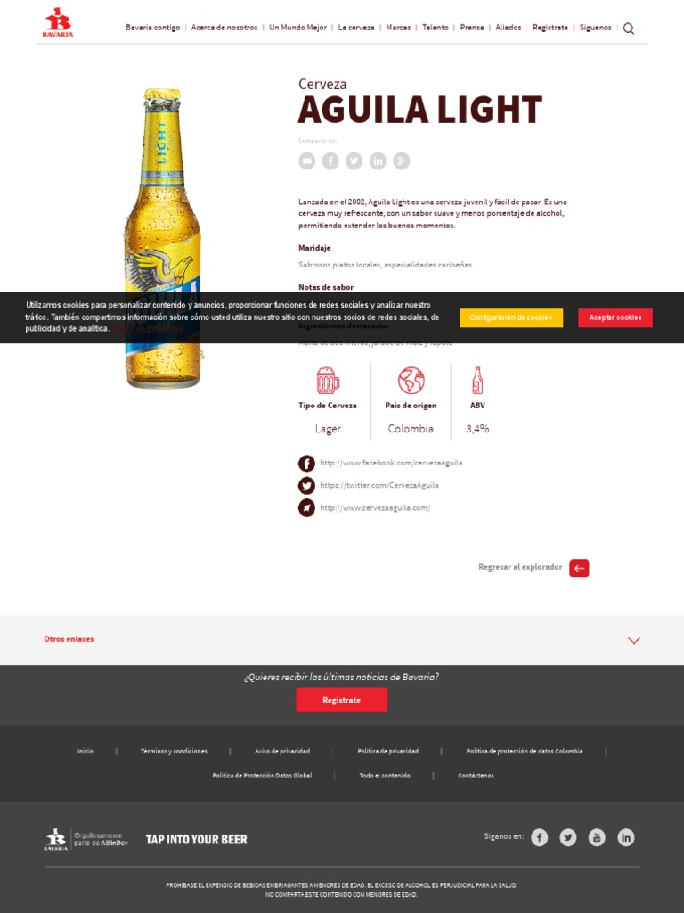 Encuentra Las Características Cerveza Águila Light - Bavaria | PDF | Cerveza  | Privacidad en internet