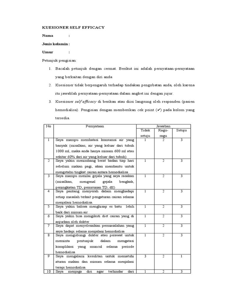 Kuesioner Self Efficacy | PDF